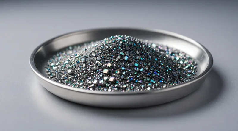 Close-up of battery cathode material powder in a laboratory weighing dish