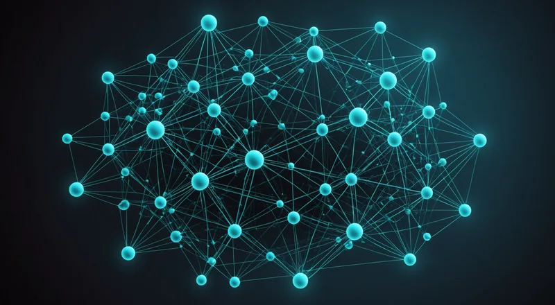 Abstract graph network visualization with nodes and edges in teal and dark blue