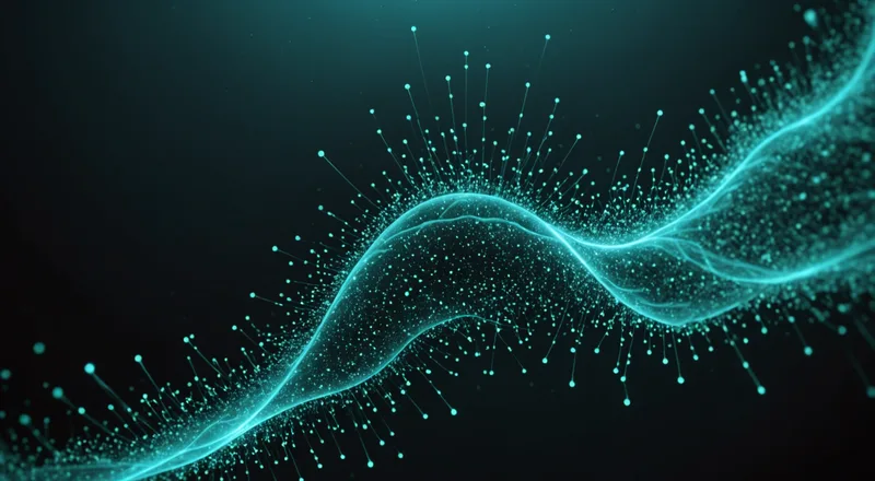 Abstract funnel visualization representing filtering of material candidates